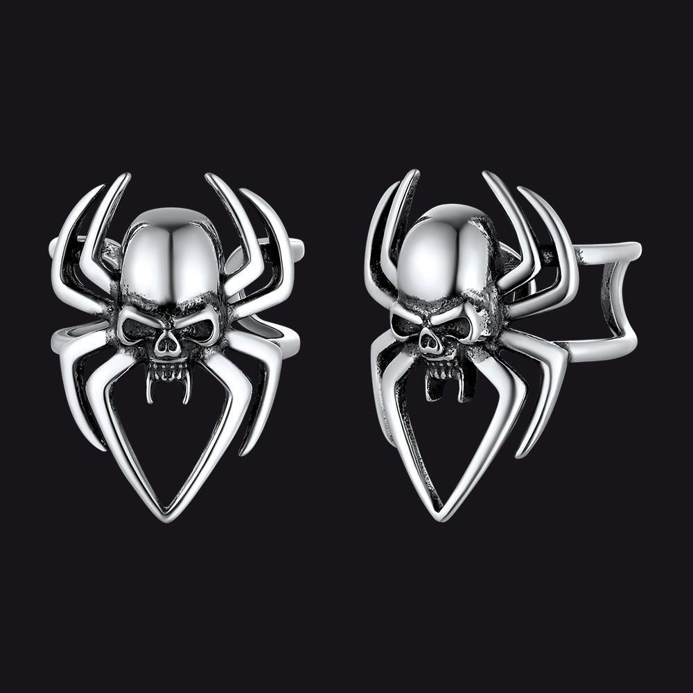 Sterling Silver Spider Skull Ear Cuff Earrings Halloween Gift