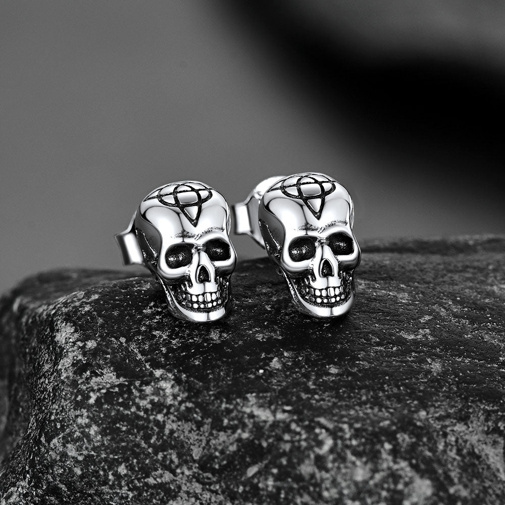 Flash Sale Celtic Triquetra Skull Stud Earrings For Men Women