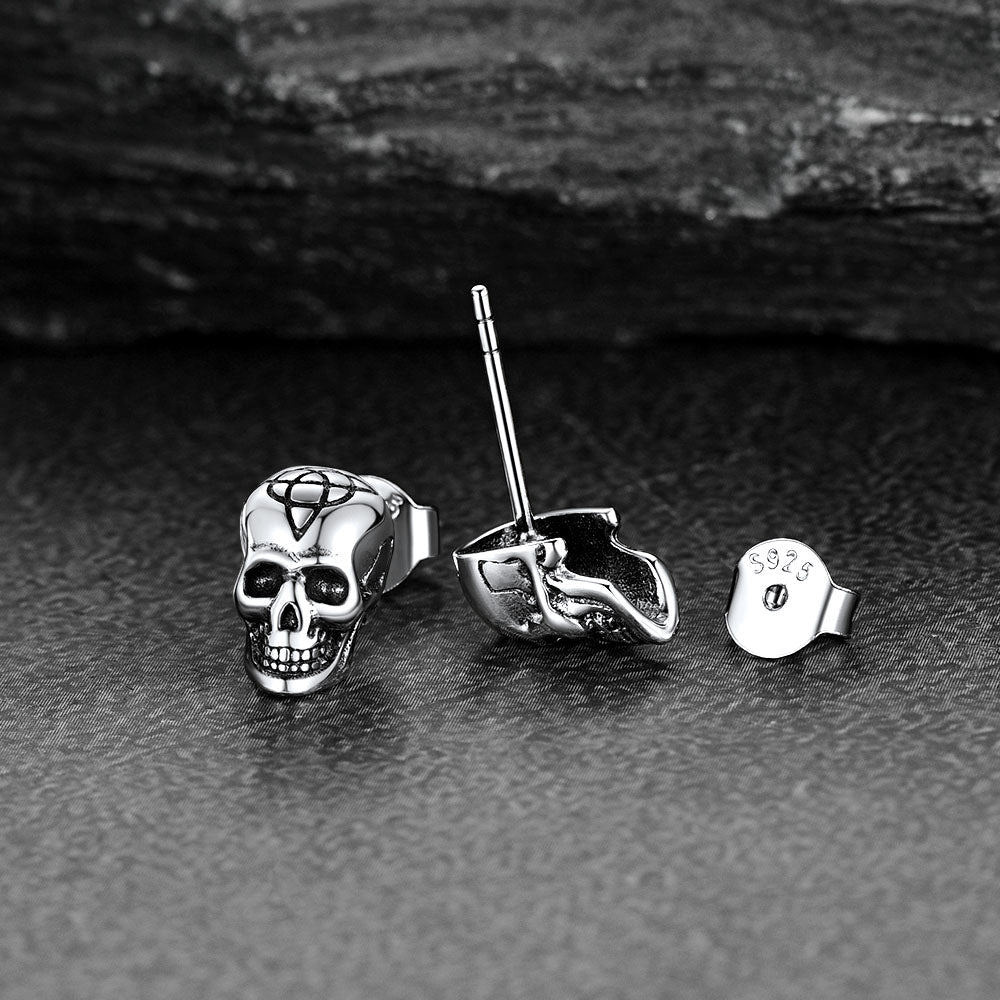 Celtic Triquetra Skull Stud Earrings For Men Women