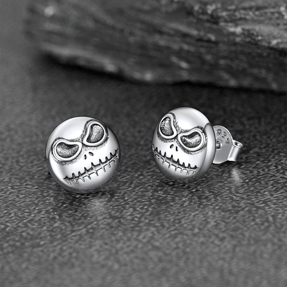 Silver Jack Skellington Stud Earrings For Men Halloween Gift