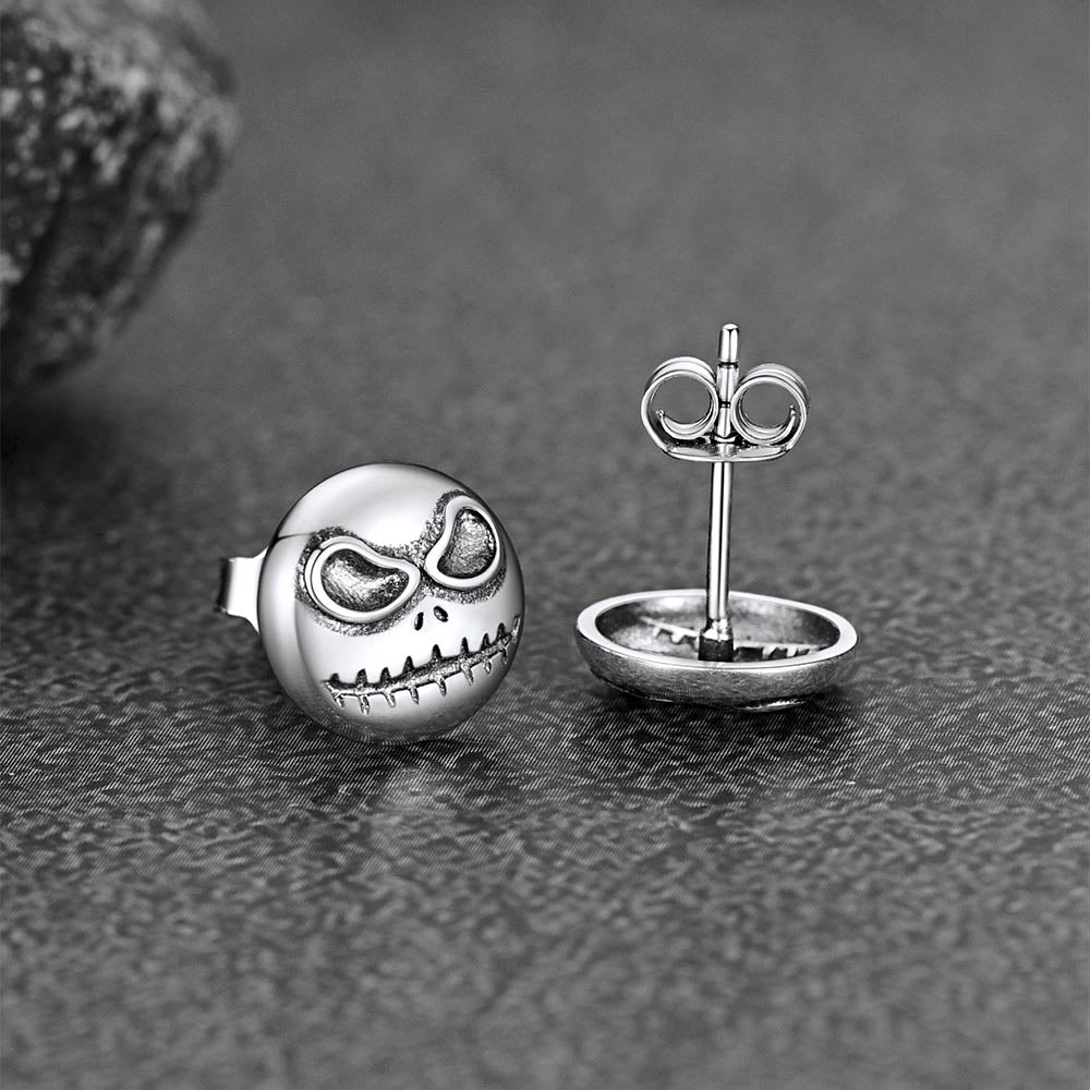 Silver Jack Skellington Stud Earrings For Men Halloween Gift