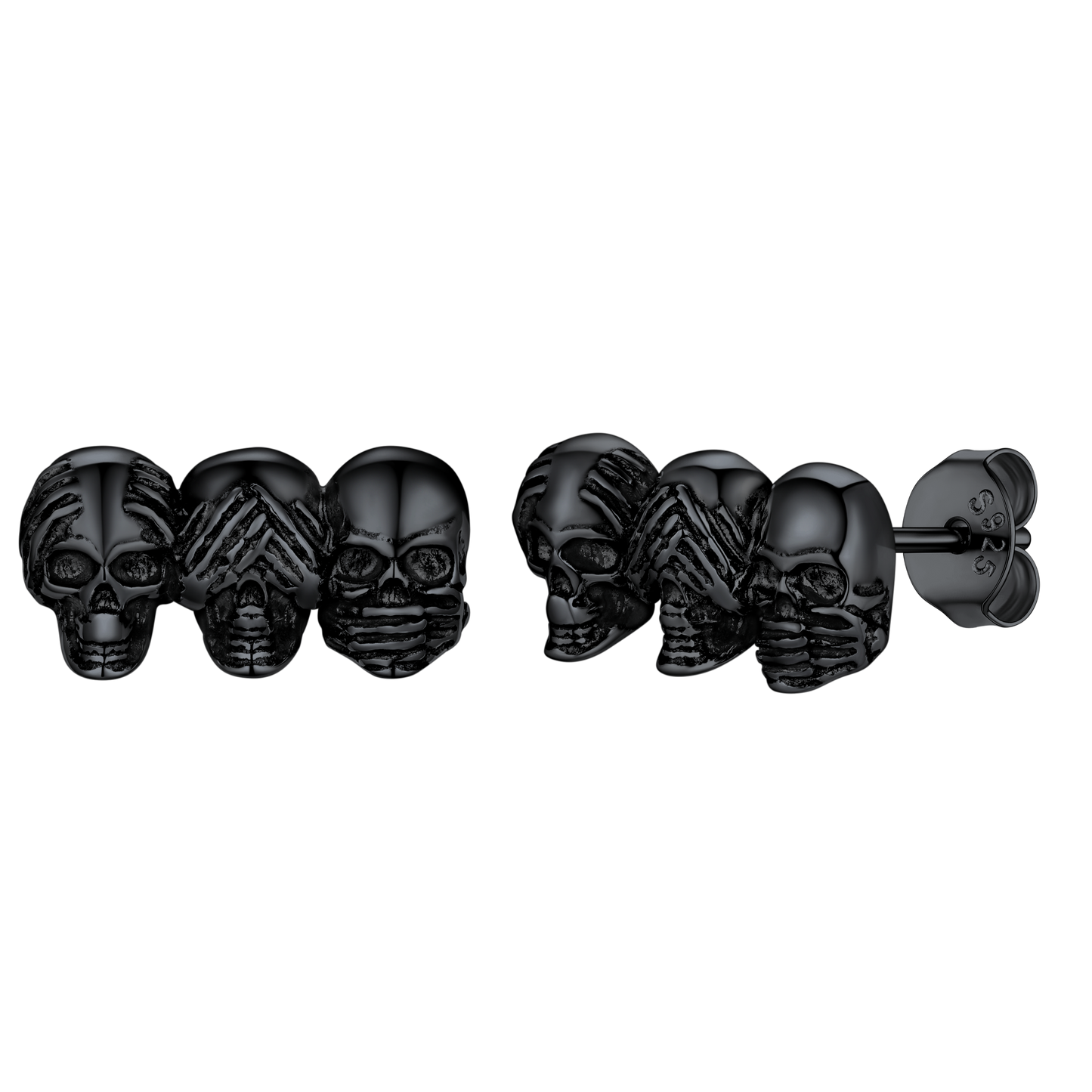 See No Evil, Hear No Evil, Speak No Evil Skulls Stud Earrings