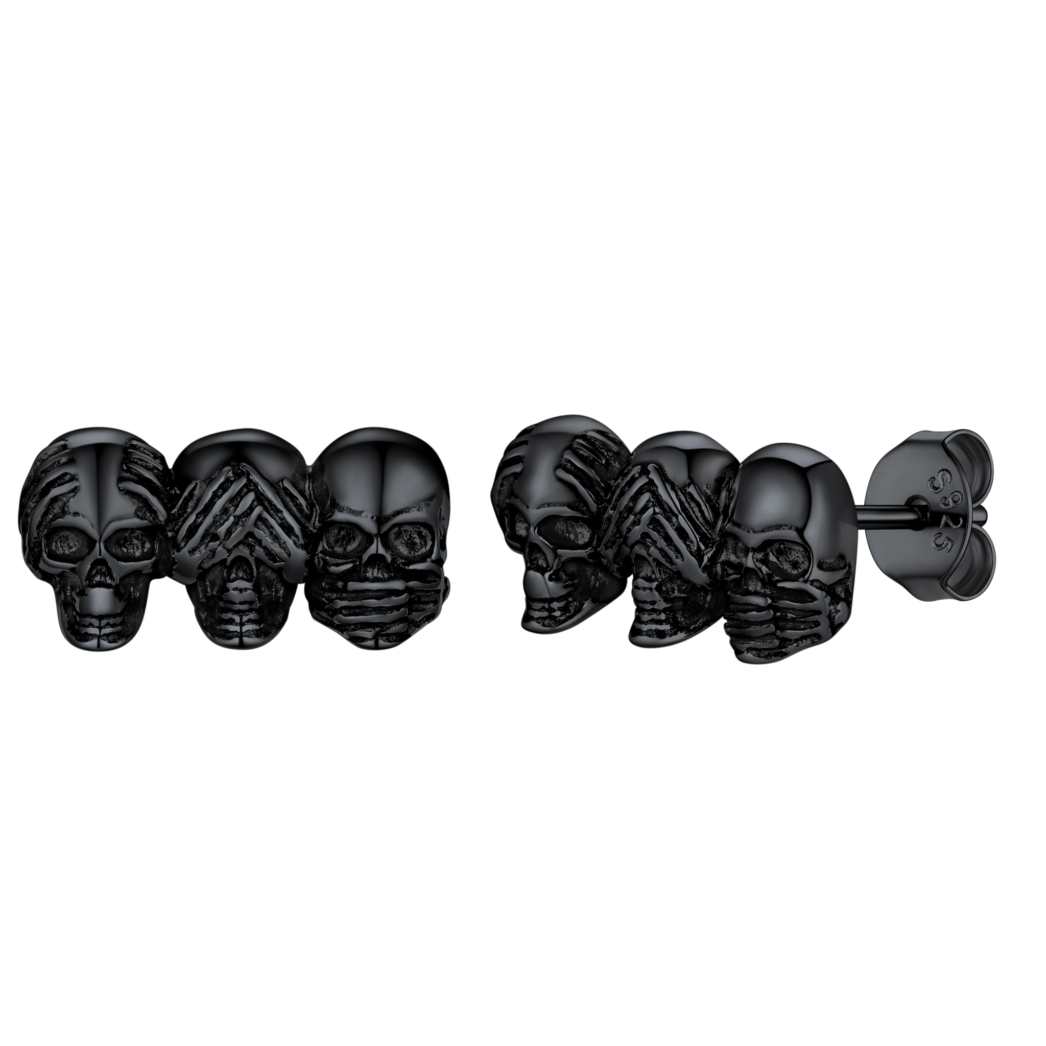 See No Evil, Hear No Evil, Speak No Evil Skulls Stud Earrings