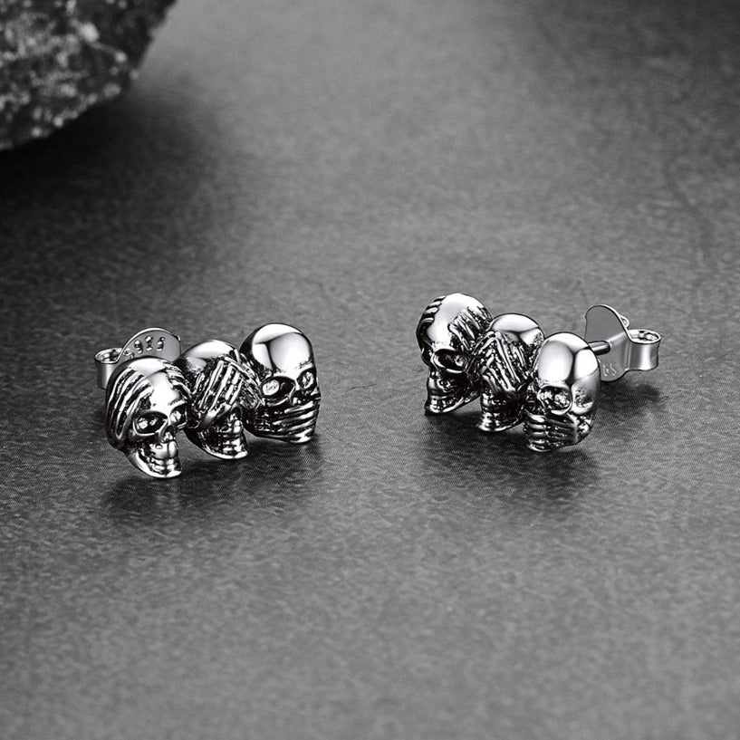 See No Evil, Hear No Evil, Speak No Evil Skulls Stud Earrings
