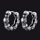 Sterling Silver Skulls Hoop Huugie Earrings For Men