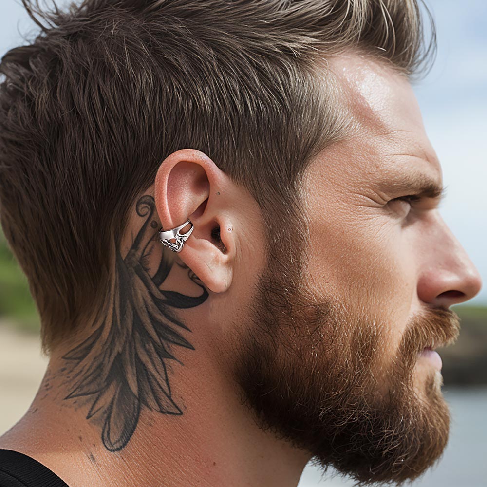 Flash Sale Sterling Silver Gothic Skull Ear Cuff Earrings For Men