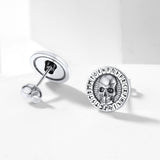 Sterling Silver Runes Skull Earrings Studs For Men