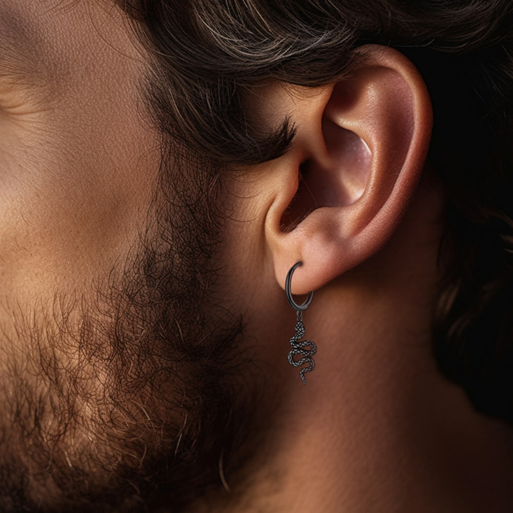 Sterling Silver Snake Dangle Hoop Earrings for Men Women