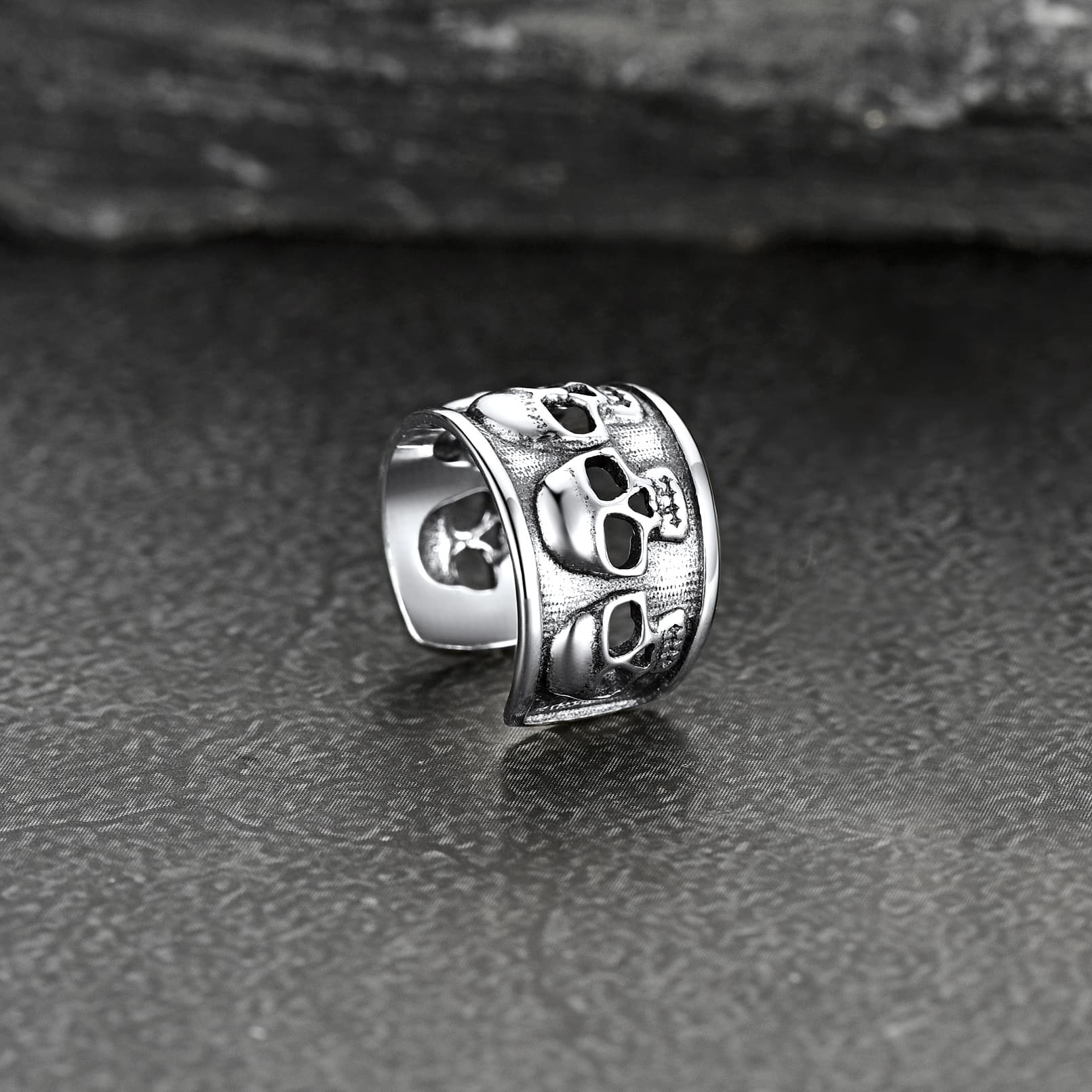 Sterling Silver Skull Ear Cuff Earrings Non-piercing for Men