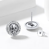 Sterling Silver Runes Skull Earrings Studs For Men