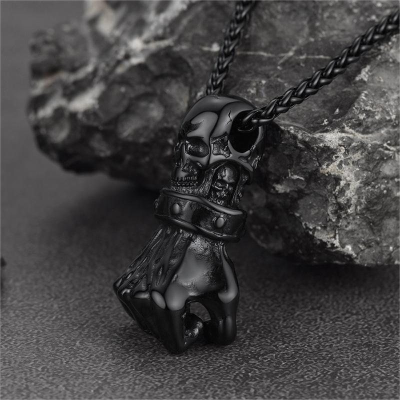 Flash Sale Punk Skull Fist Pendant Necklace for Men