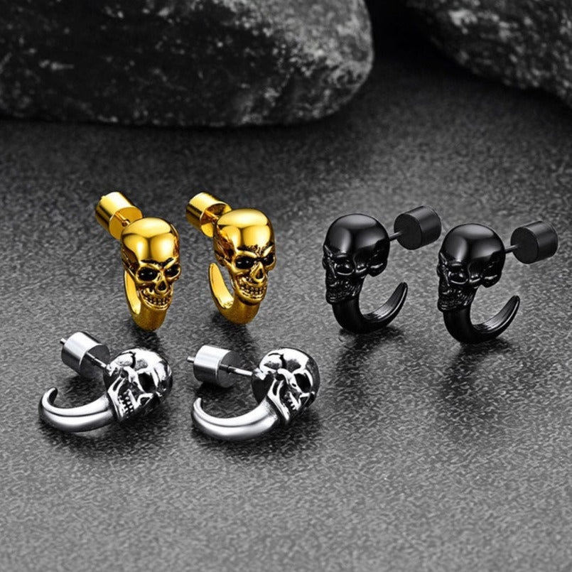 Gothic Skull Huggie Half-Circle Stud Earrings Jewelry for Men Women