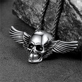 Gothic Skull Necklace With Wing For Men