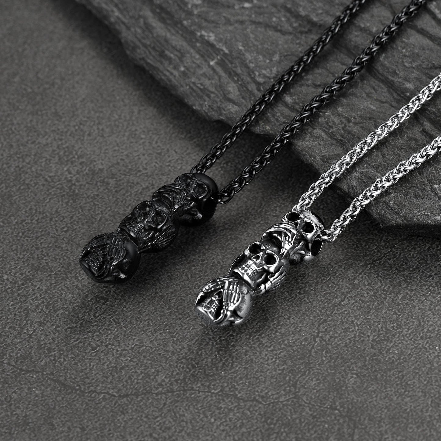 Cuban Curb Chain & Skull Layered Necklaces Set for Men