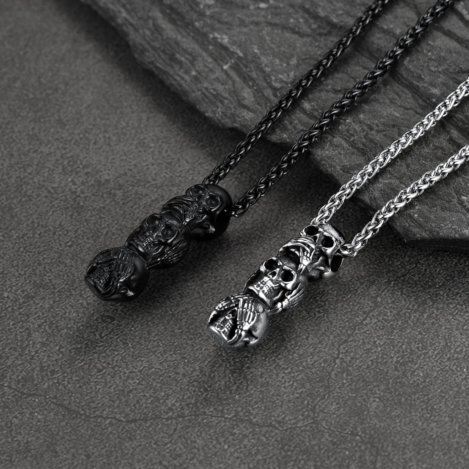 Cuban Curb Chain & Skull Layered Necklaces Set for Men