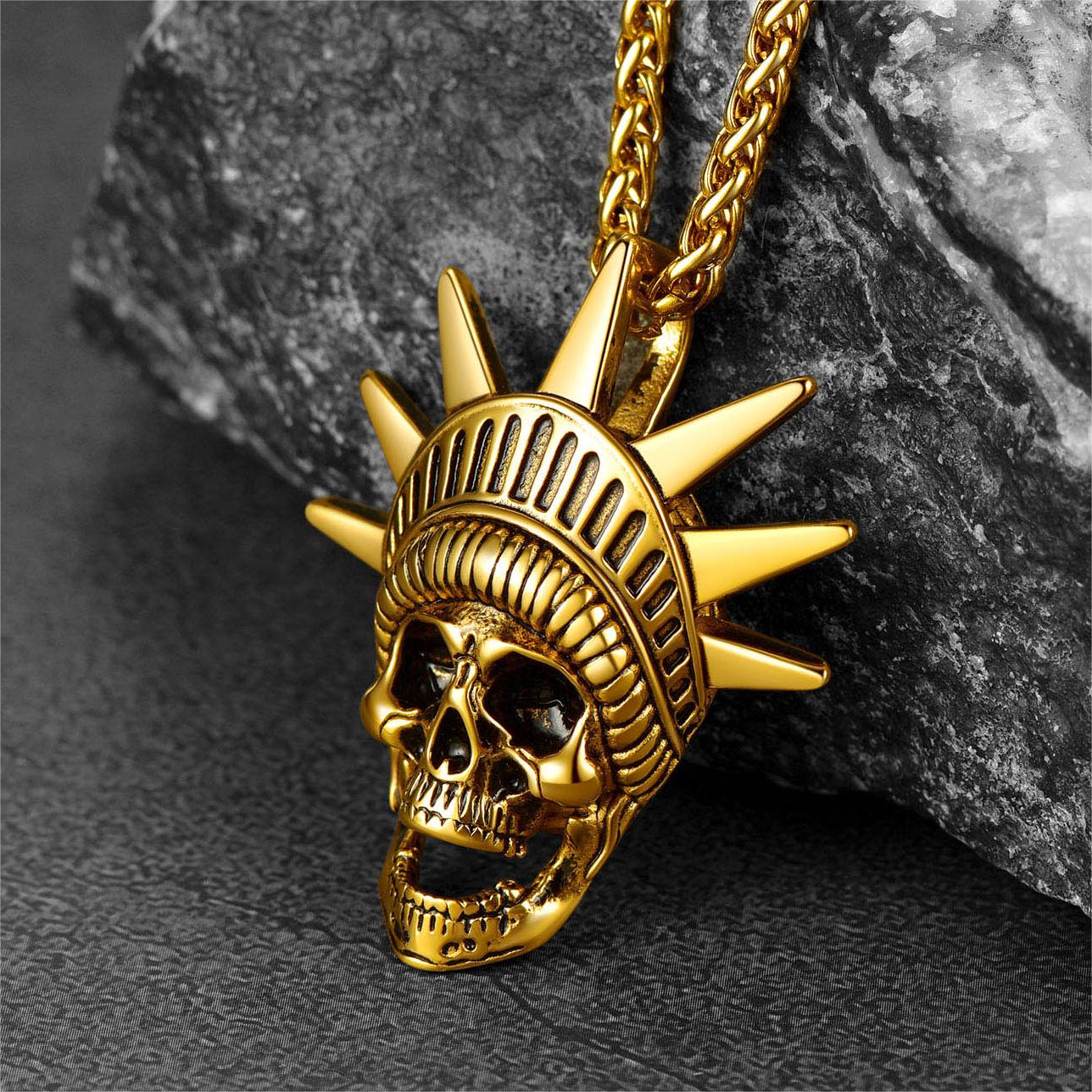 Flash Sale Gothic Statue of Liberty Skull Necklace For Men