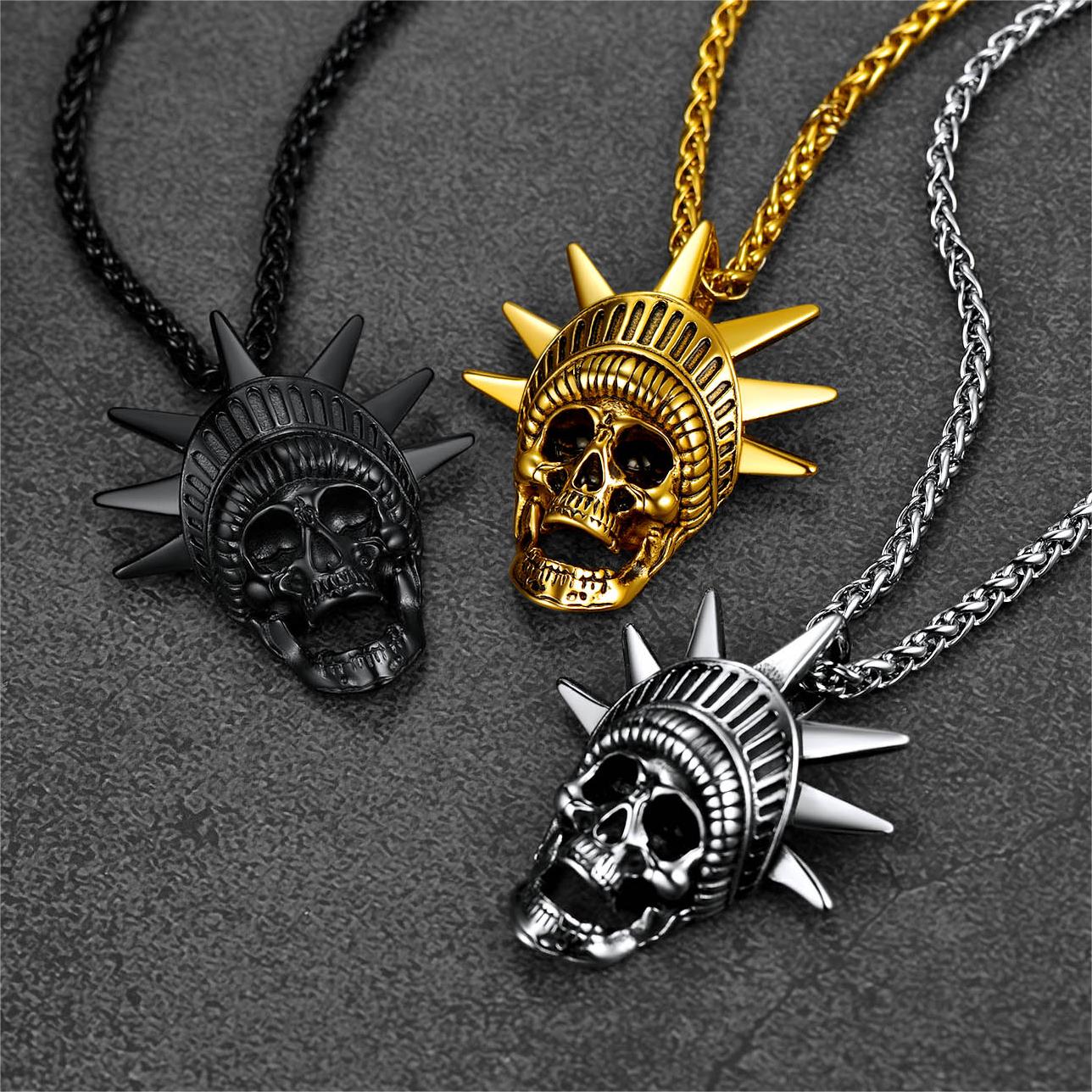 Flash Sale Gothic Statue of Liberty Skull Necklace For Men