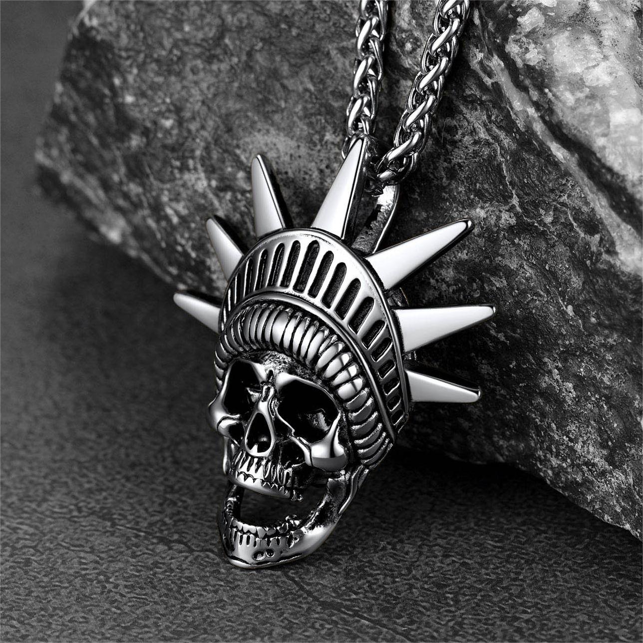 Flash Sale Gothic Statue of Liberty Skull Necklace For Men