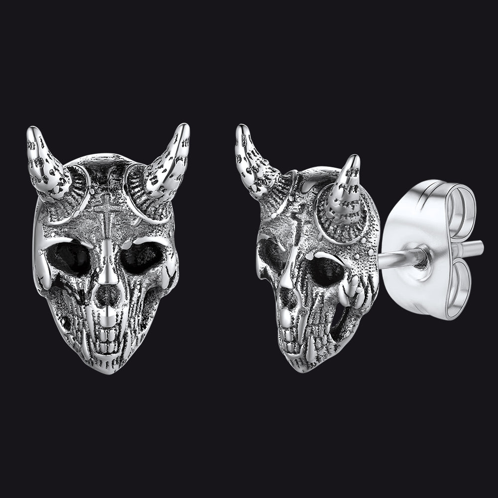 Satanic Goat Skull Stud Earrings For Men