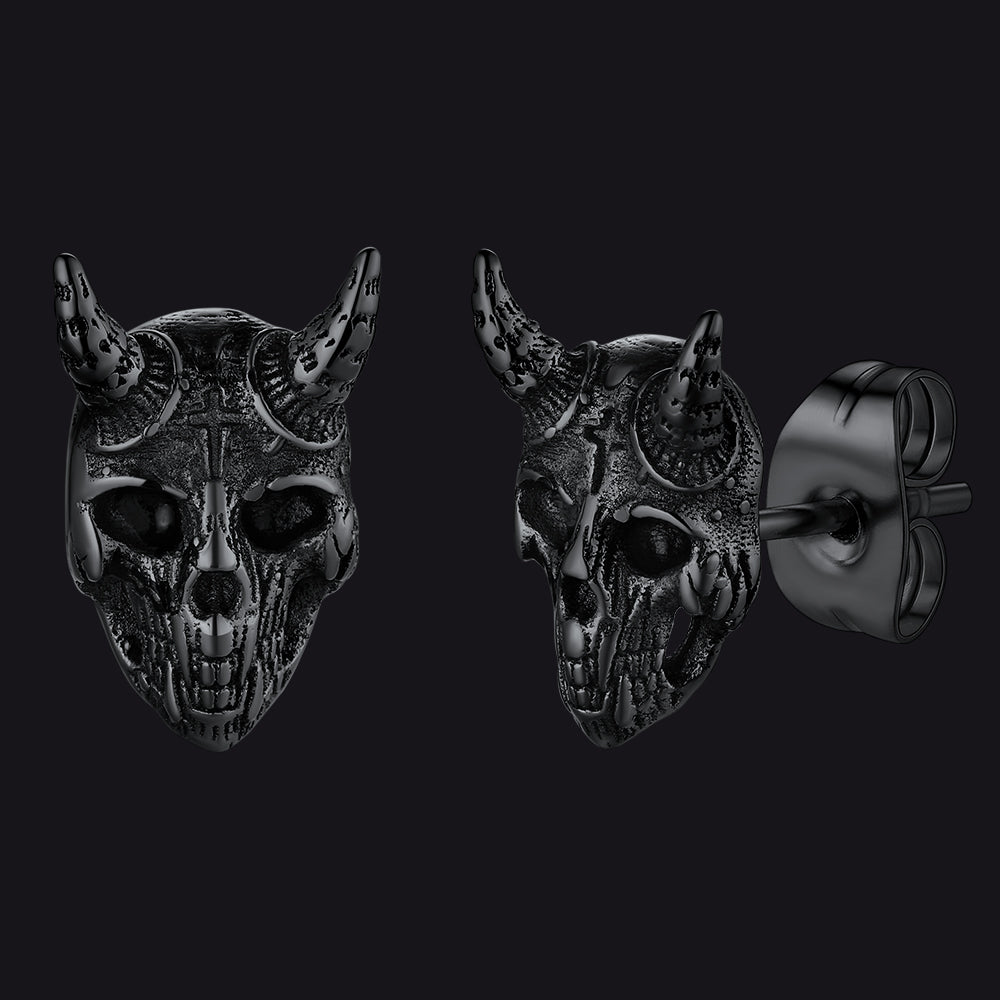 Satanic Goat Skull Stud Earrings For Men