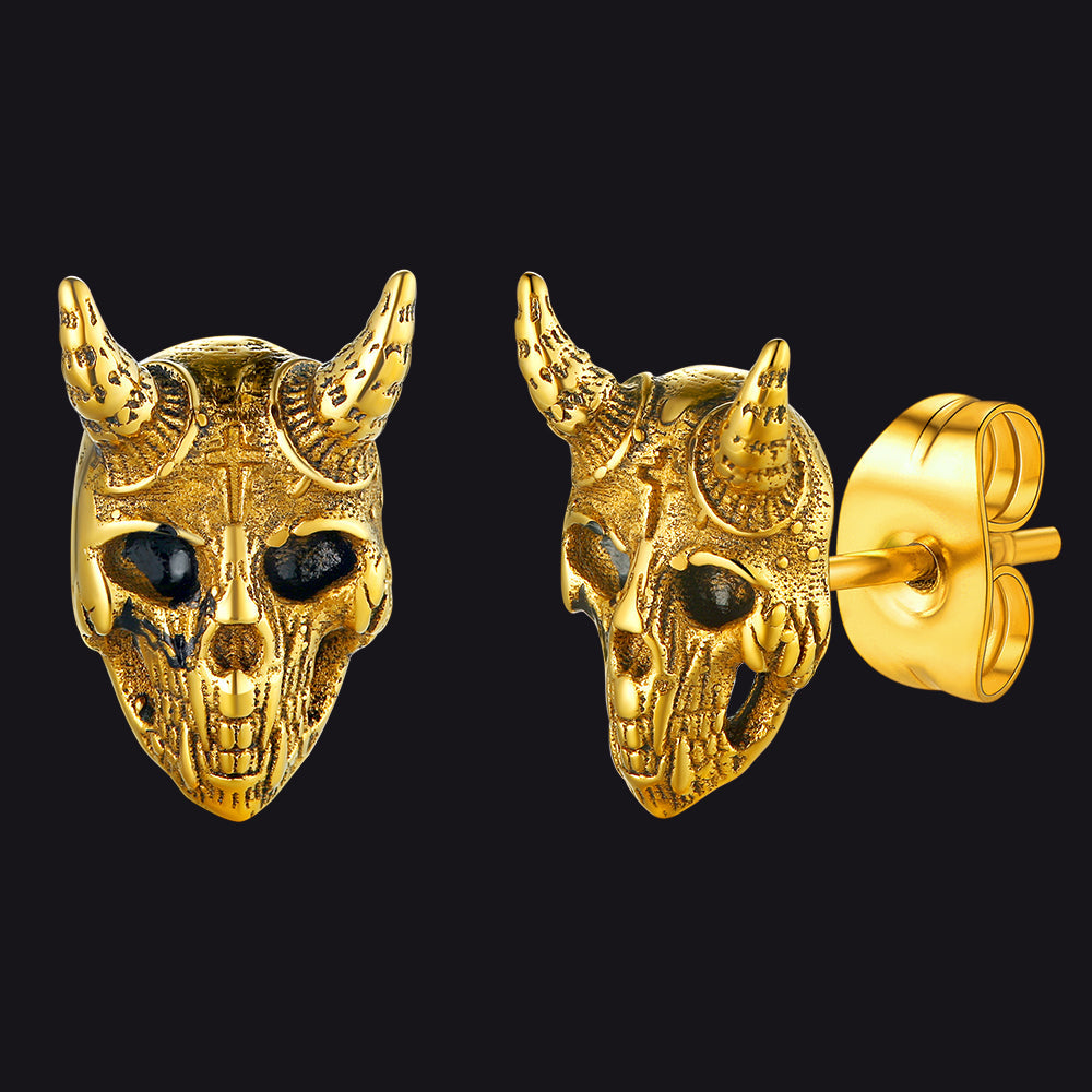 Satanic Goat Skull Stud Earrings For Men