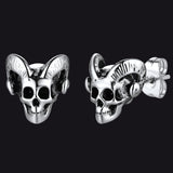 Satanic Baphomet Goat Skull Head Stud Earrings For Men