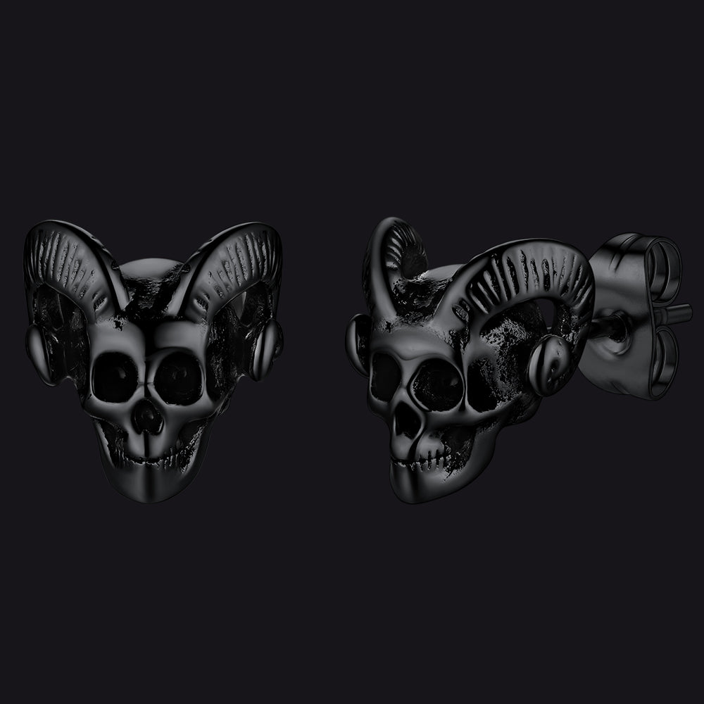 Satanic Baphomet Goat Skull Head Stud Earrings For Men