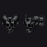 Satanic Baphomet Goat Skull Head Stud Earrings For Men