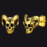 Satanic Baphomet Goat Skull Head Stud Earrings For Men