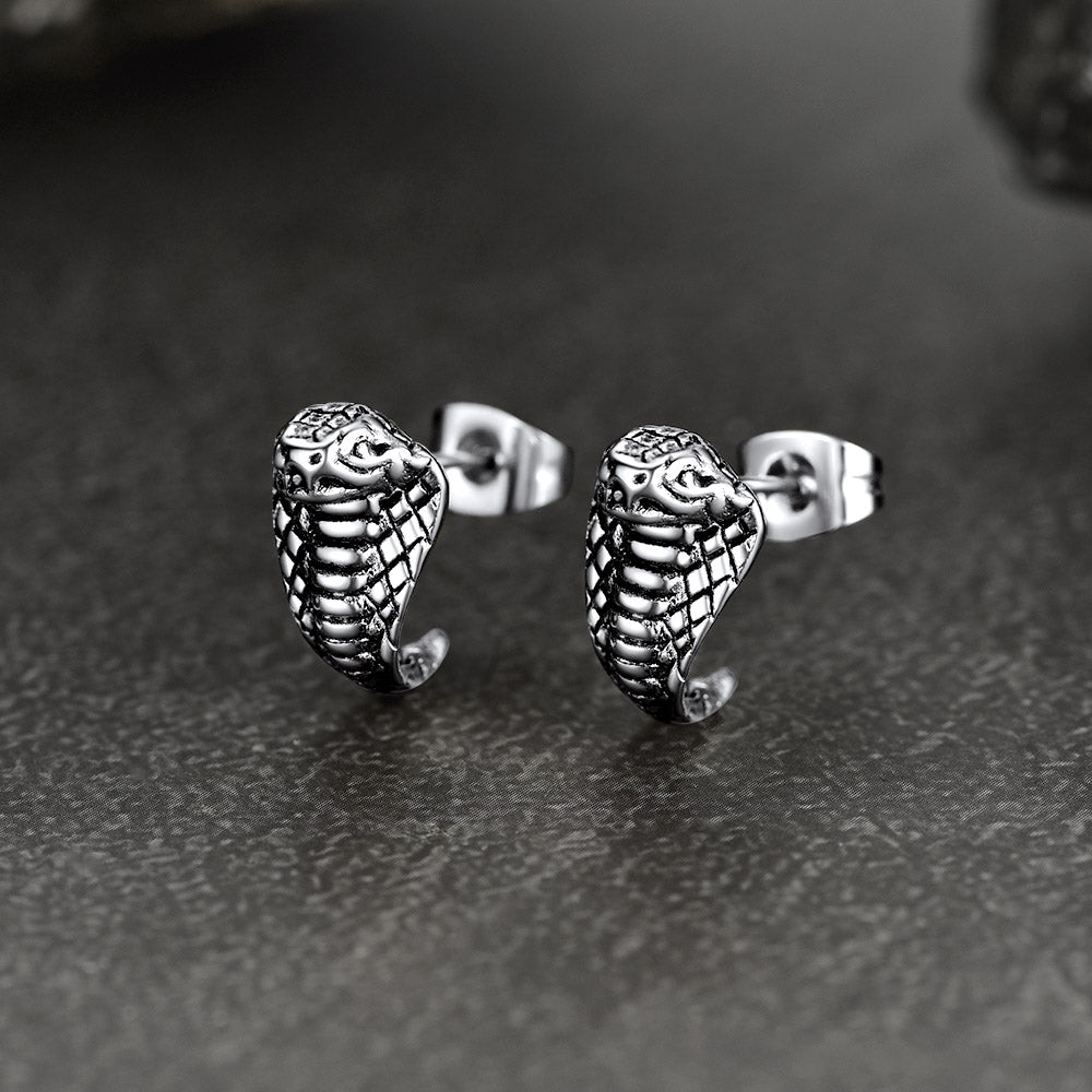 Punk Cobra Snake Stud Earrings for Men