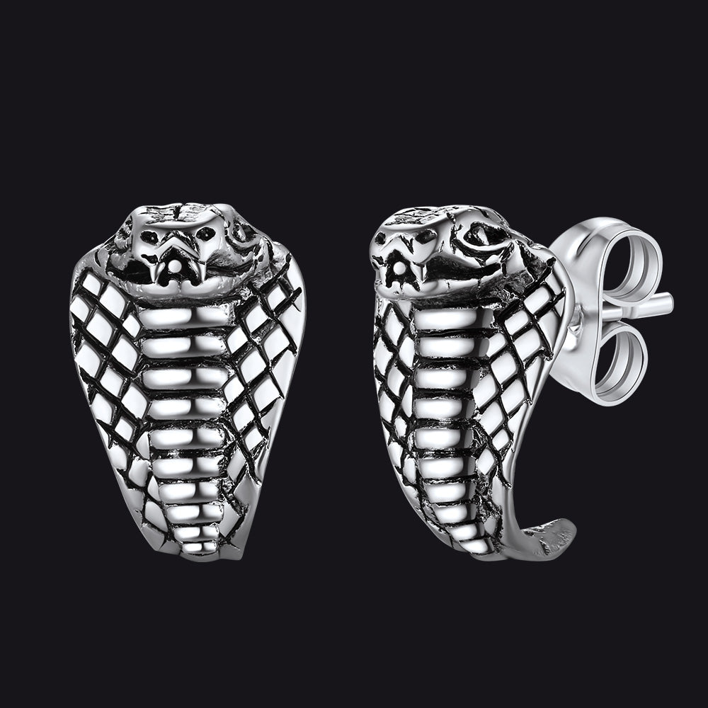 Punk Cobra Snake Stud Earrings for Men