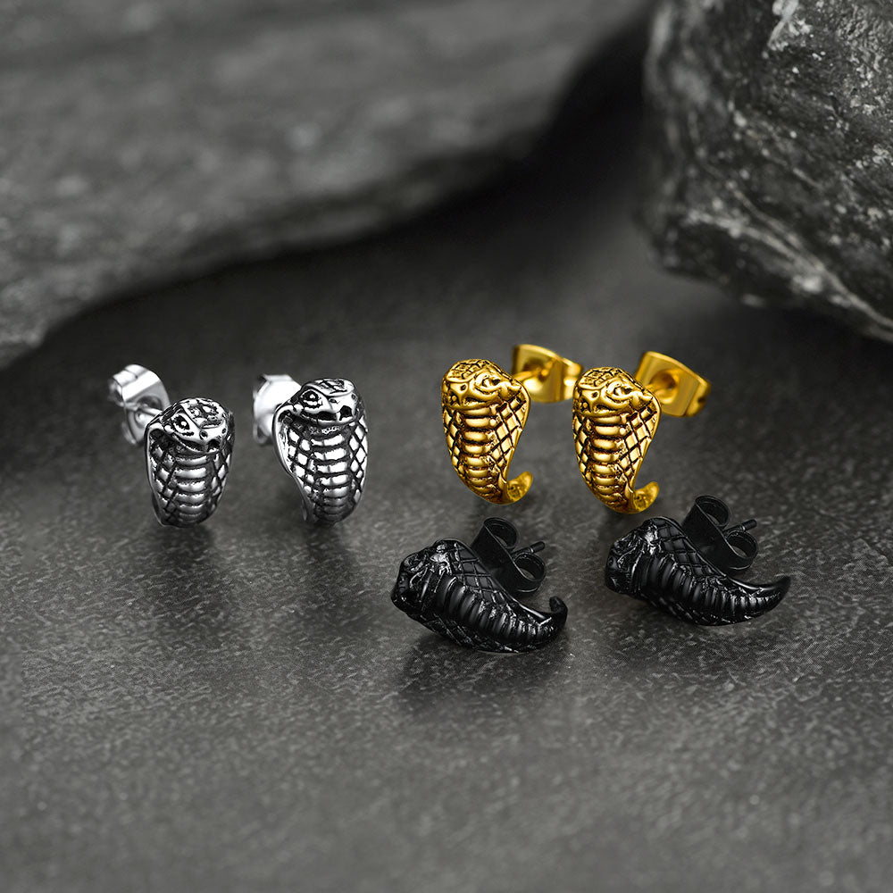 Punk Cobra Snake Stud Earrings for Men