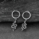 Sterling Silver Snake Dangle Hoop Earrings for Men Women