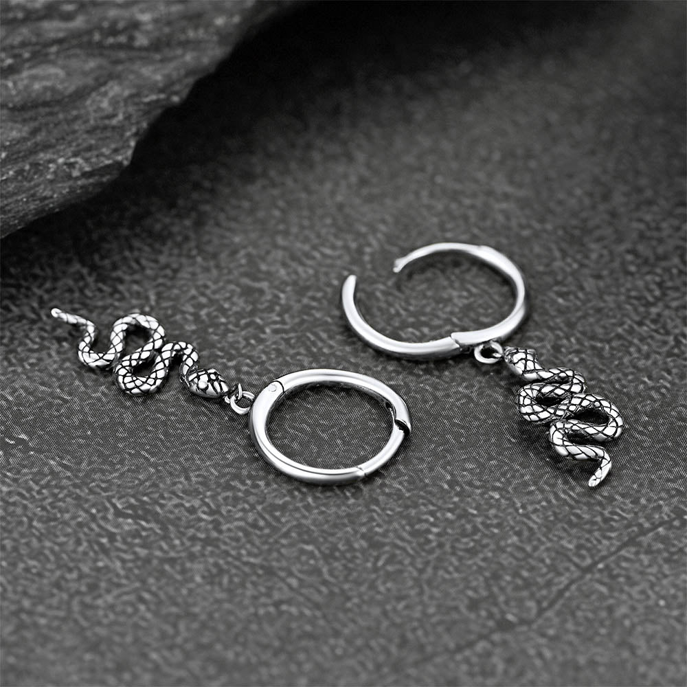 Sterling Silver Snake Dangle Hoop Earrings for Men Women