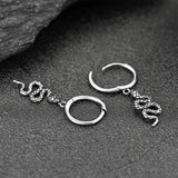 Sterling Silver Snake Dangle Hoop Earrings for Men Women