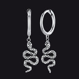 Sterling Silver Snake Dangle Hoop Earrings for Men Women