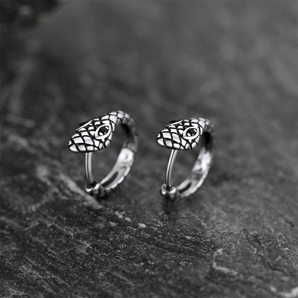 Punk Snake Huggie Hoop Earrings in Sterling Silver for Men