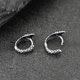 Punk Snake Huggie Hoop Earrings in Sterling Silver for Men