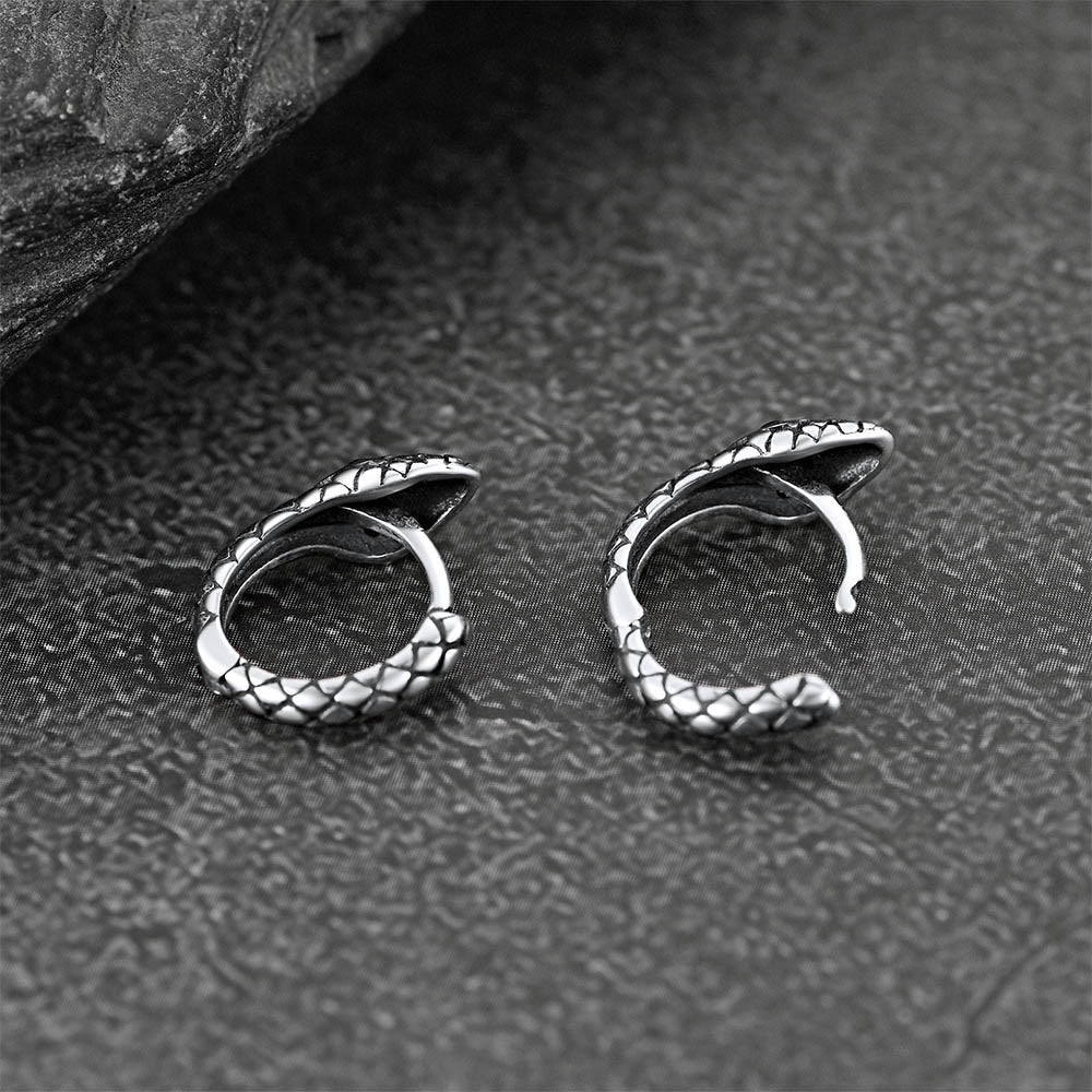 Punk Snake Huggie Hoop Earrings in Sterling Silver for Men