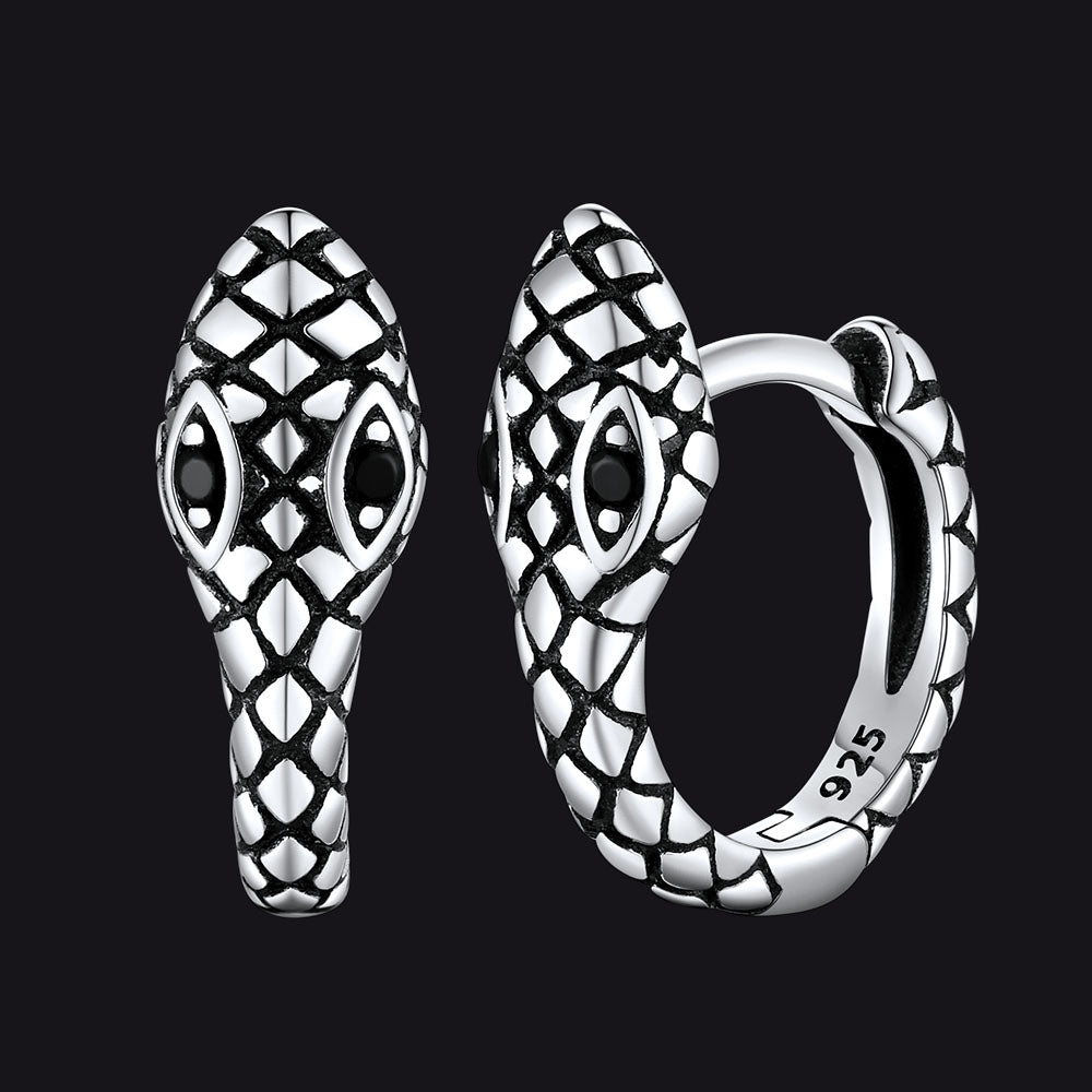 Punk Snake Huggie Hoop Earrings in Sterling Silver for Men