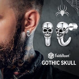 Gothic Skull Huggie Half-Circle Stud Earrings Jewelry for Men Women