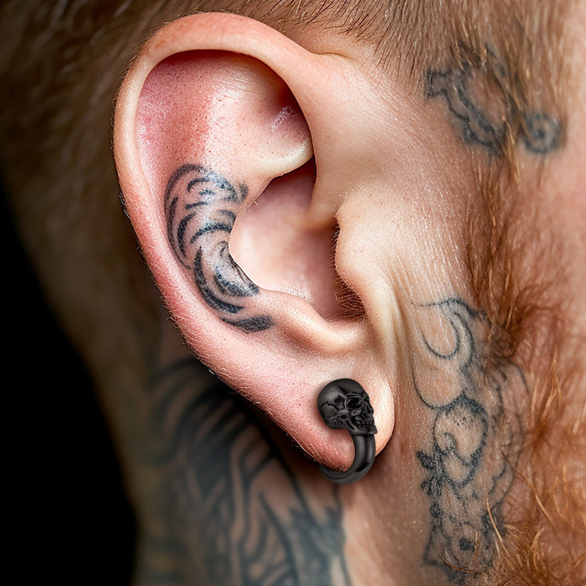 Gothic Skull Huggie Half-Circle Stud Earrings Jewelry for Men Women