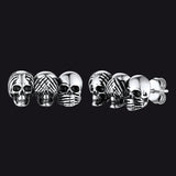See No Evil, Hear No Evil, Speak No Evil Skulls Stud Earrings