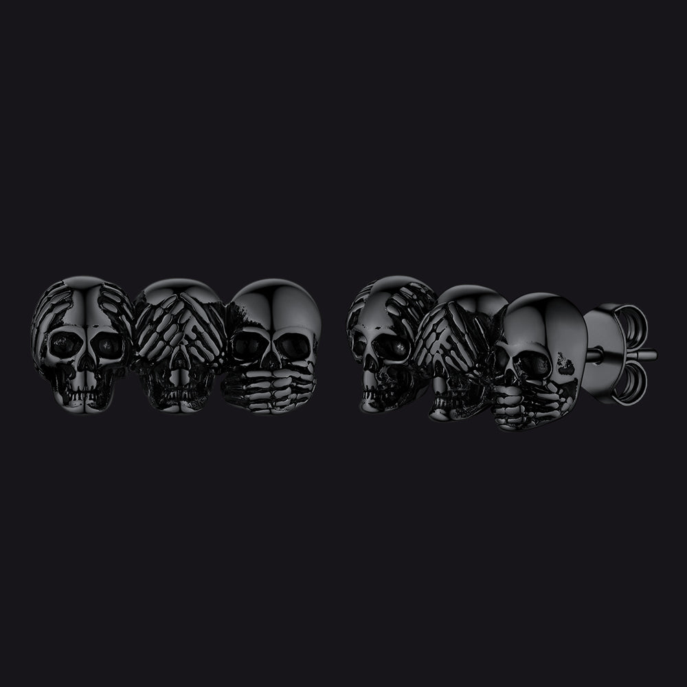 See No Evil, Hear No Evil, Speak No Evil Skulls Stud Earrings