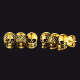 See No Evil, Hear No Evil, Speak No Evil Skulls Stud Earrings
