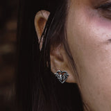 Halloween Bat Heart Stud Earrings for Women in Sterling Silver