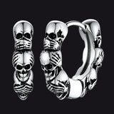Sterling Silver Skulls Hoop Huugie Earrings For Men