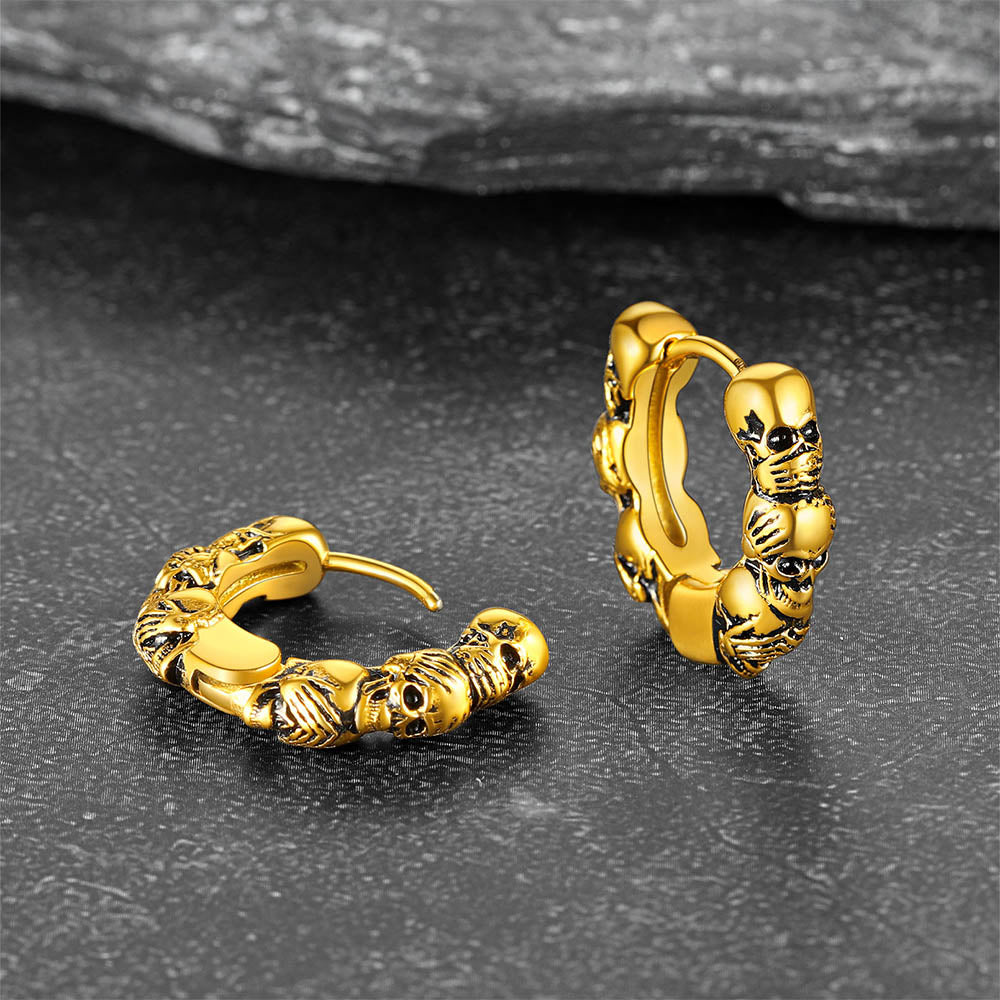 Sterling Silver Skulls Hoop Huugie Earrings For Men