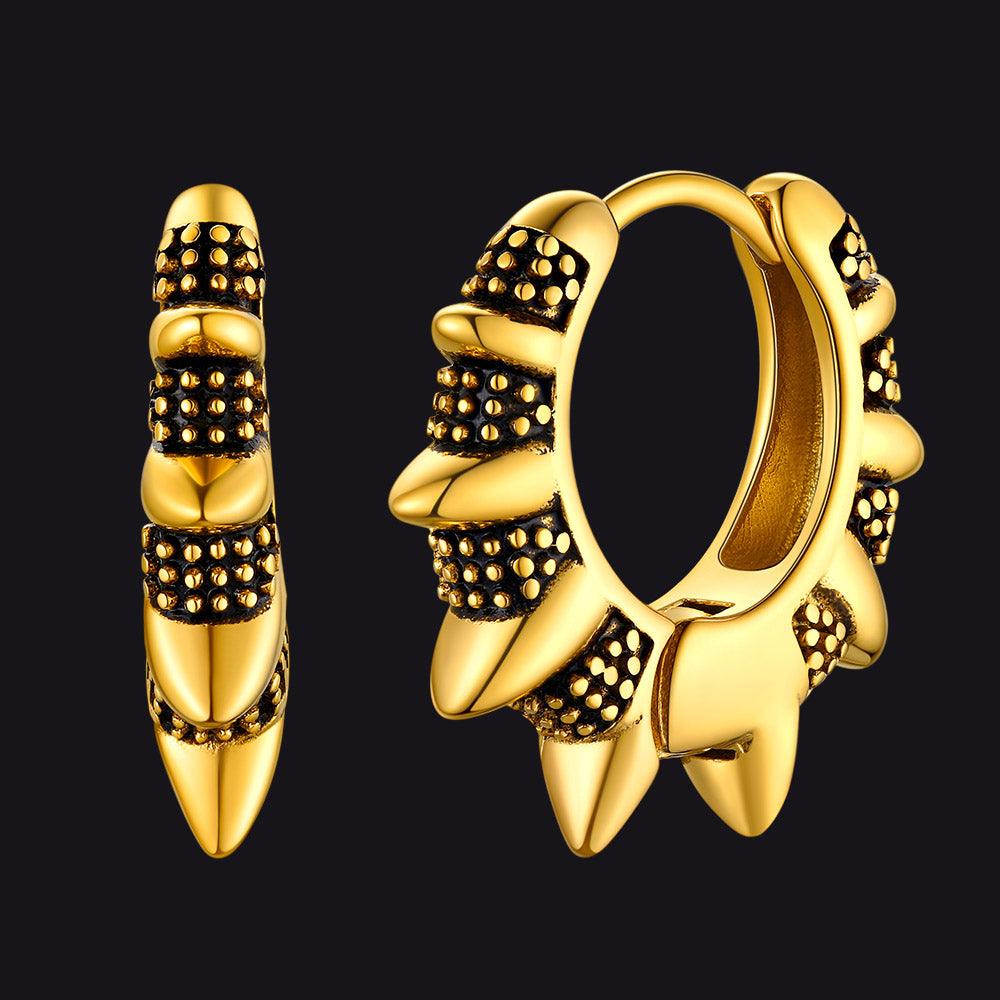 Punk Spikes and Rivets Huggie Hoop Earrings Piercing For Men Women