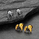 Black CZ Heart Devil Wings Stud Earrings in Stainless Steel